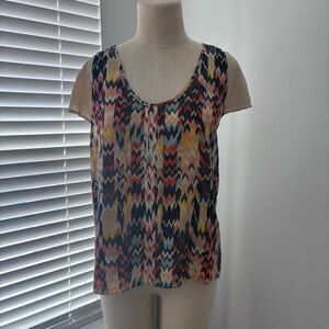Anthropologie Maeve Women's Geometric Chevron 100% Silk Blouse